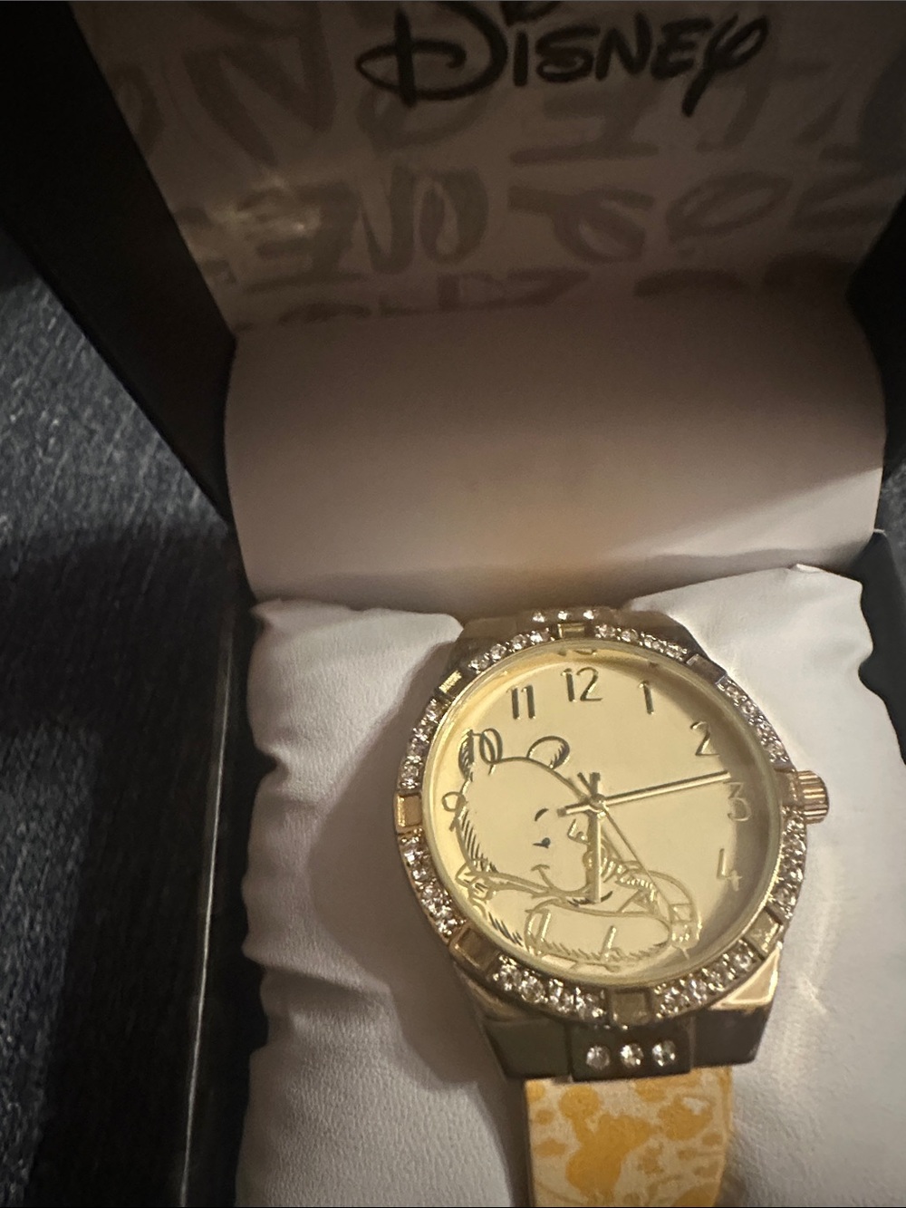 Disney Gold Winnie the Pooh Crystal Accent Watch with Yellow Strap